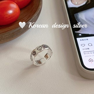 韓國ins風飾品 925純銀指環 六芒星心形微笑戒指開口疊戴女個性
