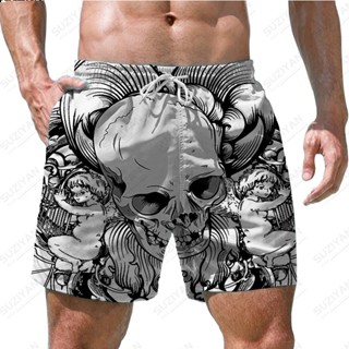 可訂製 3D列印 2025年夏季熱銷男士新款時尚短褲沙灘褲骷髏3D印花夏威夷海灘休閒風格男士短褲