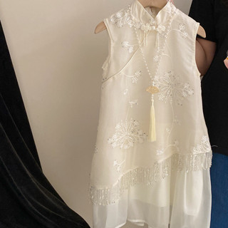 【HOT 本舖】童裝 女童中國風復古蕾絲連衣裙2025夏裝新品女寶寶旗袍中式禮服公主裙