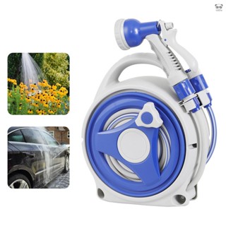伸縮收納水管車 簡易手提便攜式家用澆花水管軟管神器 8種噴水模式 帶13米出水管 2米進水管 槍頭和水管固定架 高壓水槍