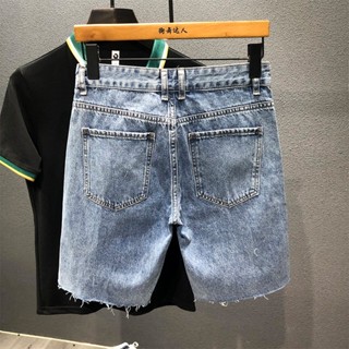 【HOT 本舖】男裝 潮牌破洞牛仔短褲男士寬鬆直筒夏季淺色五分褲乞丐中褲子男裝短褲