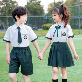 夏季小學生表演服班服純棉襯衣學院風校服價值英倫兒童套裝夏季小學表演服班服純棉襯衫學習 whxye888.my202505