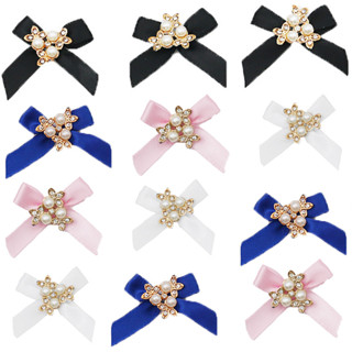 (15pcs/pack)3*4.5cm 珍珠鑲嵌鋯石蝴蝶結節日派對裝飾衣服鞋子服裝縫紉配件兒童髮圈DIY