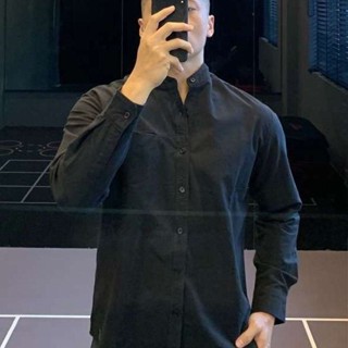 🔥爆品直降💰特大碼男潮牌複古亨利領襯衫百搭長袖T恤男襯衣休閒打底高級潮男