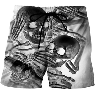 可訂製 3D列印 男士骷髏圖案沙灘短褲 3D 圖案深色沙灘短褲 男/女骷髏短褲