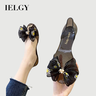 IELGY 花涼鞋女式魚嘴平底水晶透明塑膠果凍雨鞋