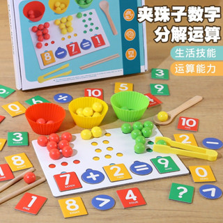 Familygongsi 夾珠子木製教具 夾夾樂益智玩具 兒童數學桌遊 親子互動遊戲 小肌肉訓練 手眼協調 顏色認知 蒙