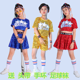 六一新款兒童啦操表演服男款亮片舞蹈服現代爵士舞表演服新款兒童啦啦隊表演服男女款1st whxye888.my202505