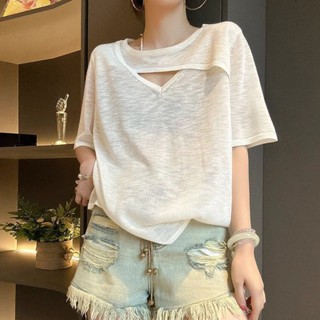 時尚流行生活驛站🔥新款大碼韓版性感鏤空短袖設計感t恤女夏季寬鬆洋氣上衣防曬衣潮🔥