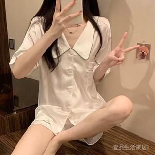 新品限時特惠💕冰絲睡衣女2023年新款夏季薄款短袖夏天模擬絲綢ins風傢居服套裝 壹品生活家居