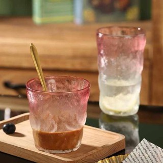 咖啡隨行杯 玻璃吸管杯 冰川紋玻璃杯高顏值水杯女果汁飲料杯ins風杯子咖啡杯酒杯樹紋杯