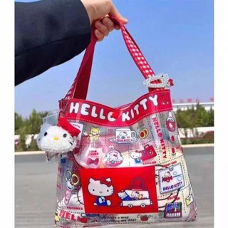 防水提袋pvc 防水手提袋 日本hello kitty pvc大容量斜揹包防水購物袋學生印花手提包女包