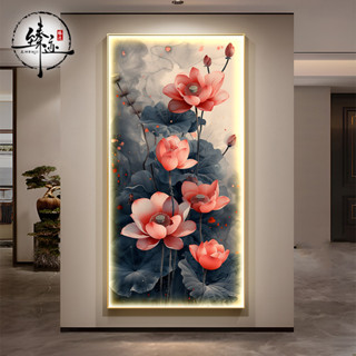 客廳入戶門玄關裝飾畫走廊過道掛畫 花開富貴牡丹晶瓷LED燈畫發光 高檔LED發光畫 晶瓷畫 40852092718