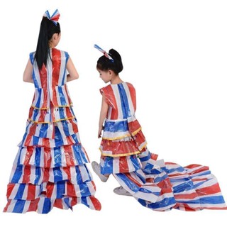 環保服裝兒童時裝秀手工diy兒童衣服幼兒園親子走秀成人環保服裝