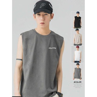 ins風無袖背心套頭衫舒適透氣[S530]CSKS日係無袖坎肩純棉背心男士夏季薄款潮流ins字母寬鬆青年打底