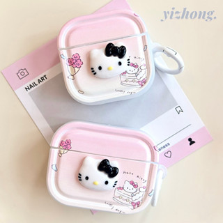 Airpods 4 Pro 2 3 1 3D Hello Kitty 裝飾漸變粉色軟 TPU 防震耳機套帶防丟環扣藍牙耳