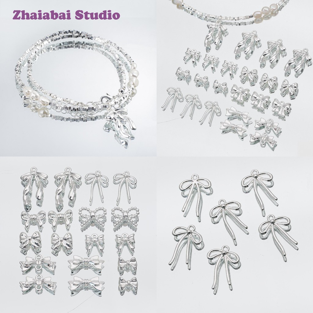 宅阿白手作韓系靈動蝴蝶結項鍊手串散珠手工diy合金材料吊墜配飾