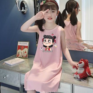 女童睡衣Girls' pajamas女童冰絲睡裙夏季薄款睡衣卡通哪吒背心裙兒童中大童寶寶家居服新款25.6.3