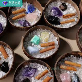 ✨ 天然水晶 工藝品 居家擺件 ✨天然水晶消磁凈化碗椰殻碗首飾收納盒桌擺件水晶原石擴香石容器 TRSST