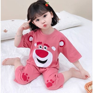 女童睡衣Girls' pajamas女童莫代爾冰絲睡衣夏季中兒童女寶寶卡通家居服短袖分體空調套裝新款25.6.3
