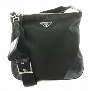 PRADA 肩揹包 皮革 黑色 尼龍 日本直送 二手
