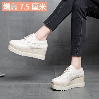 蝦特選 2025春季厚底增高小個子百搭方頭布洛克單鞋 女鞋 牛津鞋 綁帶鞋 厚底鞋 平底鞋 休閒鞋 潮鞋真皮英倫風松糕鞋