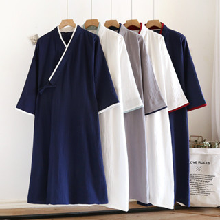 拼色日式男士和服睡袍100%全棉浴袍長袍家居服睡衣浴袍寬鬆大尺碼男生睡袍 抽繩浴袍 男生汗蒸衣 日式浴袍