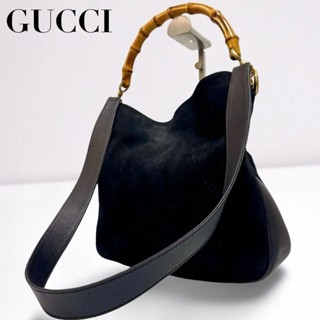 GUCCI 古馳 手提包 竹節系列 麂皮 黑色 2way 日本直送 二手