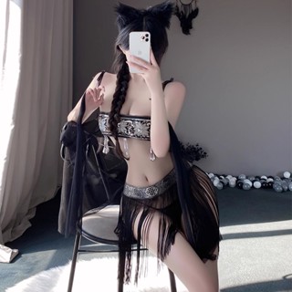 ❤️安琪❤️現貨情趣內衣性感純慾苗疆古風刺繡抹胸流蘇睡衣誘惑夜店製服套裝