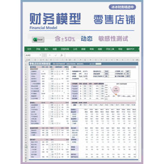Excel財務模型零售店鋪投資決策模型excel範本投資回收期損益平衡|支援繁體