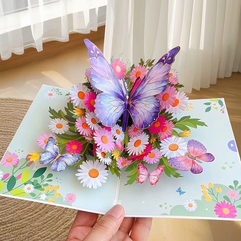 創意3D賀卡生日節日卡通花蝴蝶教師節卡片
