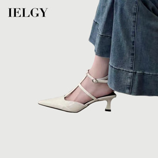 IELGY 女士高跟鞋細高跟尖頭鏤空漆皮搭扣綁帶露趾涼鞋