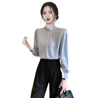 職業高階感百搭復古緊身襯衫2025年秋季女裝小眾顯瘦洋氣上衣6.14V