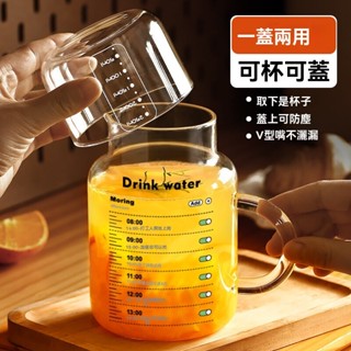 客製化【玻璃杯】 可開發票800ml大容量 帶蓋杯子 家用喝水杯 女 耐高溫玻璃 帶把 刻度杯 男泡茶杯