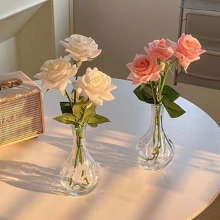 宜家衕款花瓶現代透明小口徑玻璃花瓶客廳餐廳桌麵插幹花裝飾擺件 JN0G
