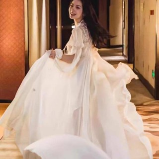 婚紗道具 婚紗 自助婚紗 睡美人 法式結婚晨袍女新娘2024新款高階感小眾輕婚紗晨拍禮服裙