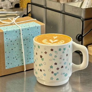 水壺 杯子 杯子收納 水杯 海鹽拿鐵~原創自製星星陶瓷馬克杯早餐杯咖啡杯禮盒裝送女生禮物