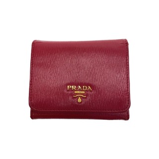 PRADA 折疊錢包雙折皮夾皮革 PNK 素色女裝 1MH176 日本直送 二手