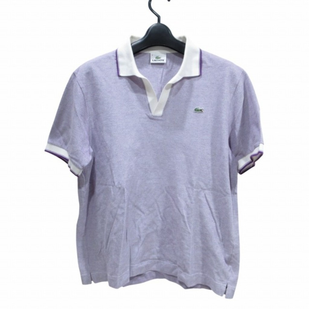 LACOSTE polo衫 襯衫 短袖 標識 刺繡 標誌刺繡 s l 大约l 紫色 拼接 日本直送 二手