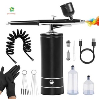 帶空氣壓縮機和手套的噴槍套件-27PSI 高壓噴槍帶軟管無線噴槍,用於模型繪畫黑色