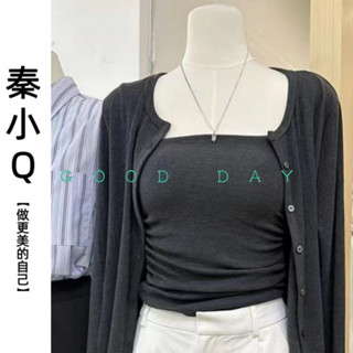 Good✨2025年早春秋新款設計感韓係吊帶背心長袖開衫外套女時尚兩件套裝