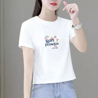 胖胖美依 短版上衣 短袖T卹 印花上衣 簡約 露臍 S-2XL新款圓領白色短袖薄款半袖顯瘦女裝ins上衣-6939.