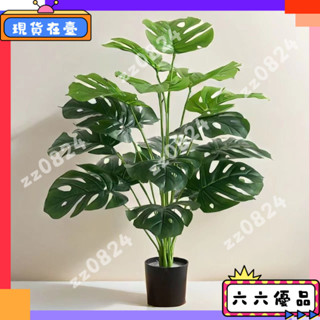 🎭2H在臺🎭送竹籃 北歐模擬龜背芋人造仿真植物綠色室內假植物盆栽 園藝龜背竽葉植栽 模擬假花 模擬龜背竹 六六優品
