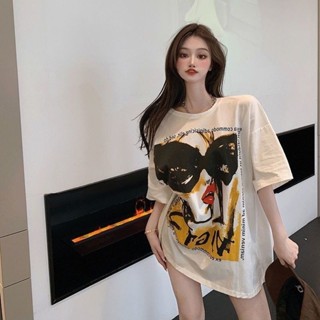 【砂糖夢境】100%純棉美式復古短袖T恤女夏季韓版中長款寬鬆Oversize洋氣上衣