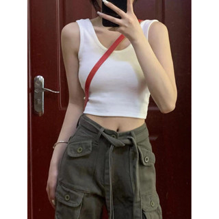 夏季新款外穿無袖露肚臍背心女學生運動短款弔帶背心打底衫上衣女