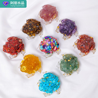 ✨ 天然水晶 工藝品 居家擺件 ✨天然水晶碎石滴膠金蟾開業送禮傢居客廳桌裝飾招財禮物擺件 TRSST