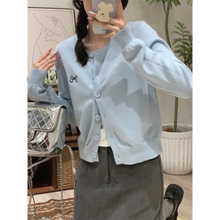 三日發貨韓系圓領軟糯針織開衫長袖女2025秋冬新款寬鬆休閒外套設計感上衣