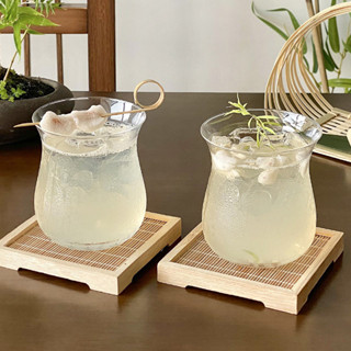 D0523-新中式大肚玻璃杯 國風茶杯 [350ml] 果汁杯 高顔值 氛圍感 酒杯 簡約咖啡杯 創意飲品杯 透明