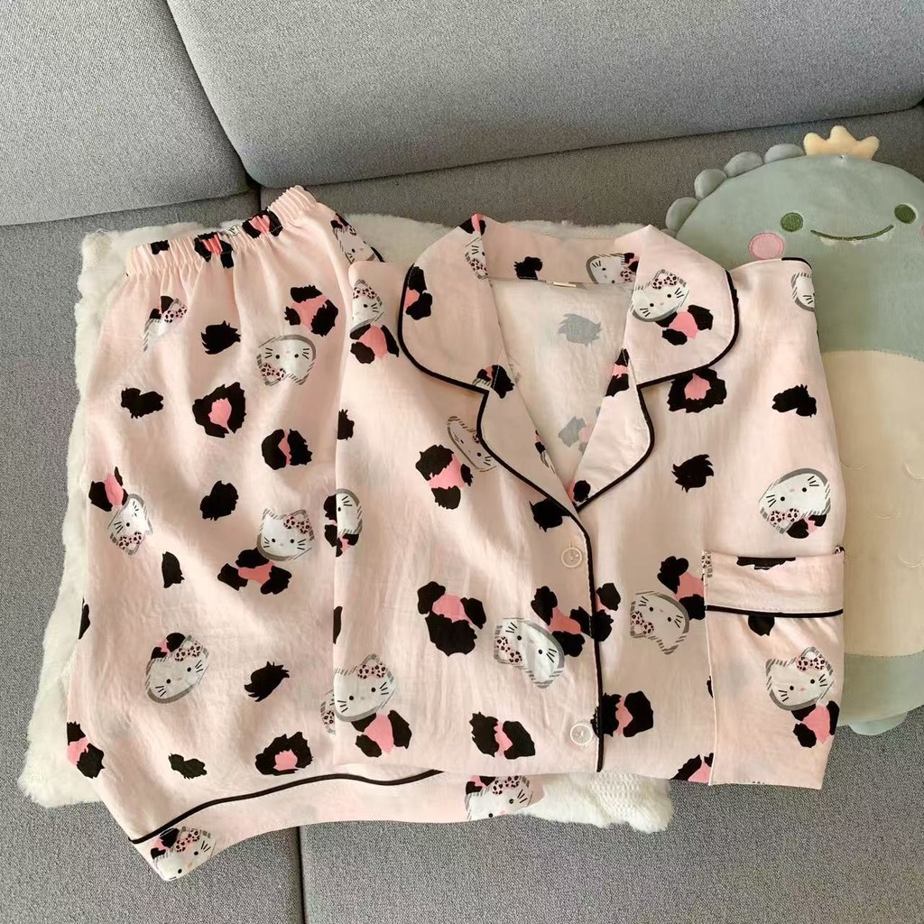 2025新款Hellokitty纯棉睡衣女款短袖短裤豹纹睡衣套装可外穿家居服20250524