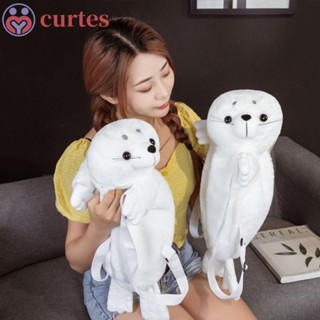 CURTES1毛絨揹包,絨毛玩具斜揹包海豹絨毛書包,揹包袋可愛白色卡通片海獅毛絨包嬰兒兒童